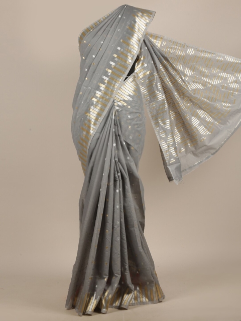 Pothys Grey & Gold-Toned Zari Jute Silk Saree