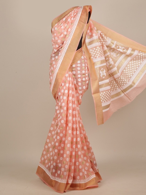 Pothys Pink & White Zari Cotton Blend Saree