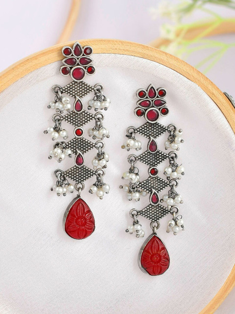 Infuzze Red Silver-Plated Contemporary Drop Earrings 
Infuzze Red Silver-Plated Contemporary Drop Earrings