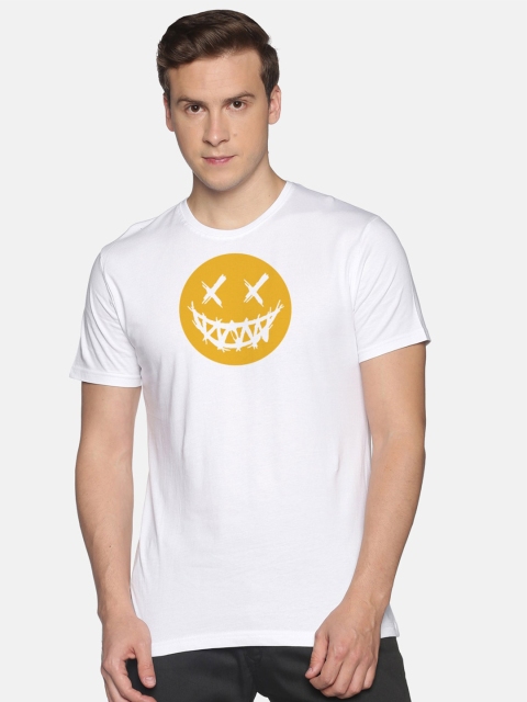 MASH UNLIMITED Men White & Mustard Yellow Printed Slim Fit T-shirt