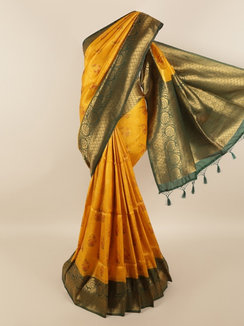 Pothys Yellow & Green Ethnic Motifs Art Silk Saree