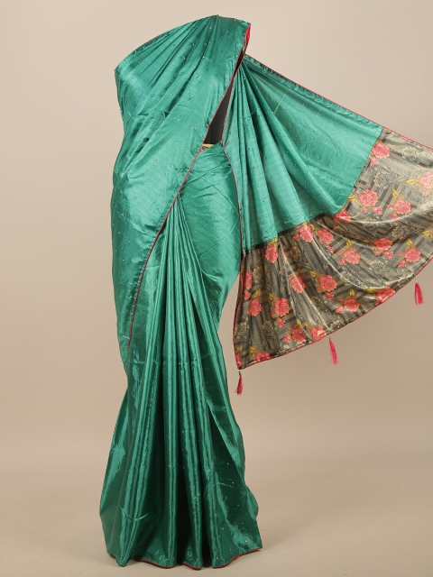 Pothys Green & Black Embellished Art Silk Saree
