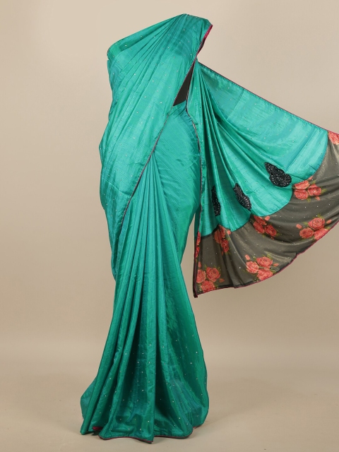 Pothys Green & Pink Embellished Beads and Stones Art Silk Saree