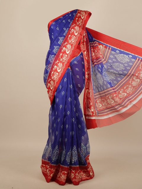 Pothys Blue & Red Zari Jute Silk Saree