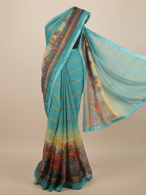 Pothys Blue & Brown Checked Saree