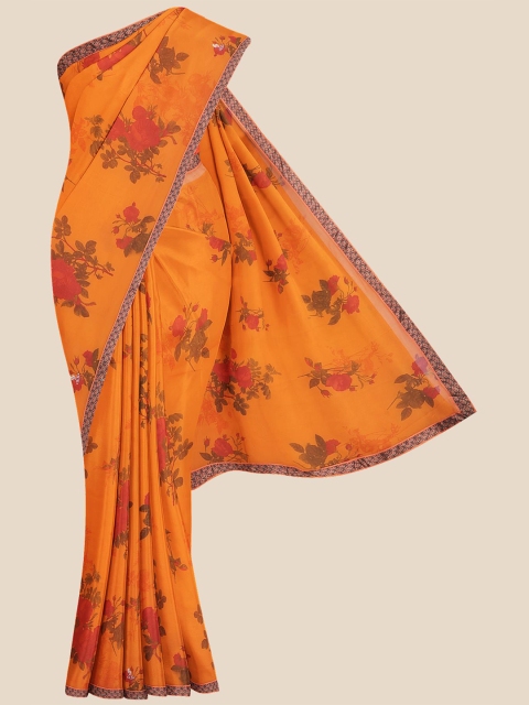 KLM Fashion Mall Orange & Blue Floral Printed Saree