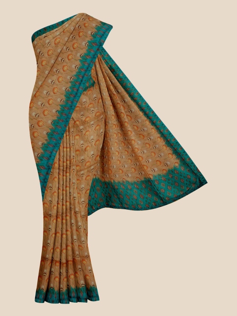 KLM Fashion Mall Brown & Green Floral Printed Banarasi Saree