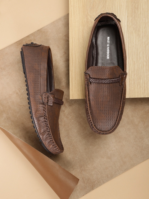 Mast & Harbour Men Brown Basketweave Textured Driving Shoes