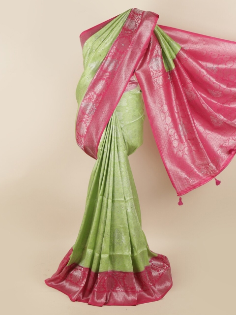 Pothys Green & Pink Ethnic Motifs Zari Silk Blend Saree