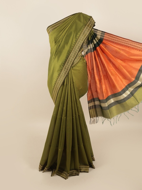 Pothys Green & Orange Jute Silk Saree
