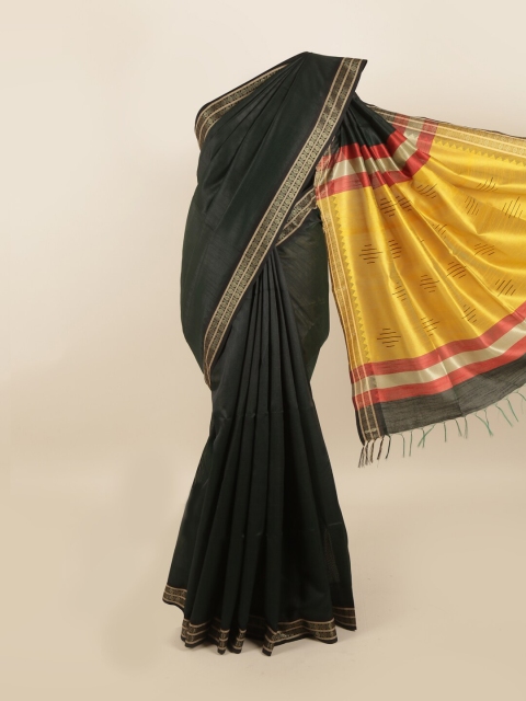 Pothys Black & Yellow Zari Jute Silk Saree