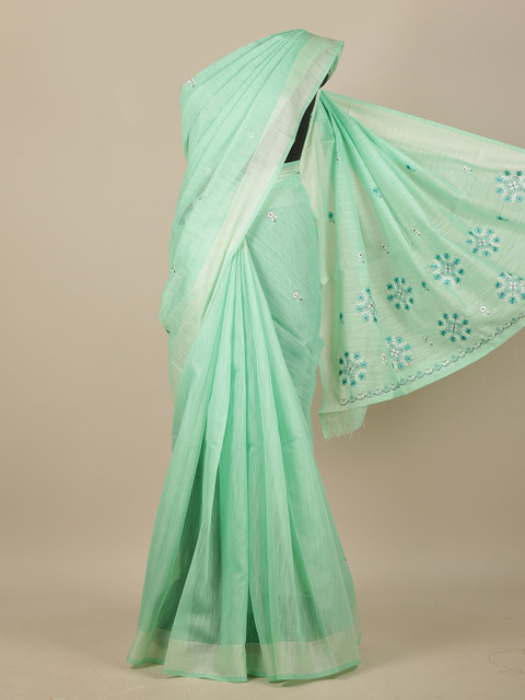 Pothys Green & Off White Floral Embroidered Chanderi Saree
Pothys Green & Off White Floral Embroidered Chanderi Saree