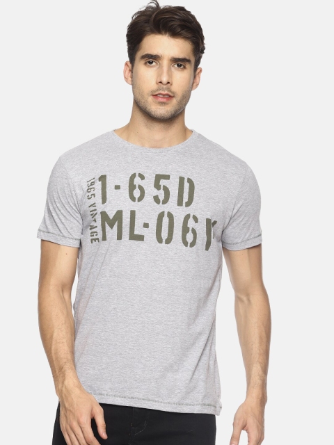 Masculino Latino Men Grey Melange Typography Printed Cotton T-shirt