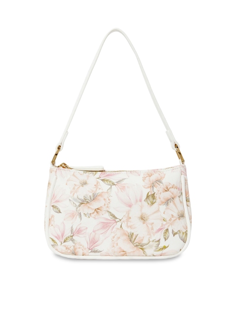 Forever New White Floral PU Bucket Shoulder Bag