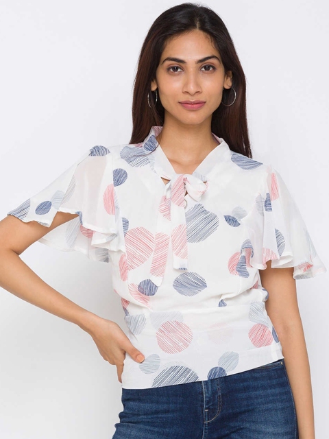 ZOLA White Tie-Up Neck Chiffon Shirt Style Top