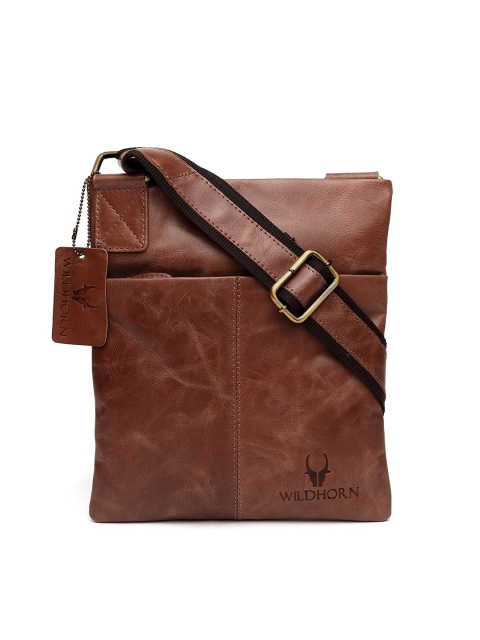 WildHorn Men Tan Textured Genuine Leather Messenger Bag