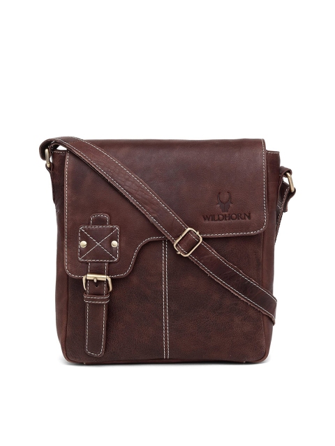 WildHorn Men Brown Textured Genuine Leather Messenger Bag