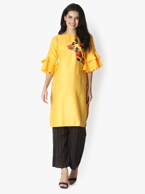 OM SAI LATEST CREATION Women Yellow & Red Floral Digital Printed Bell Sleeves Kurta
OM SAI LATEST CREATION Women Yellow & Red Floral Digital Printed Bell Sleeves Kurta