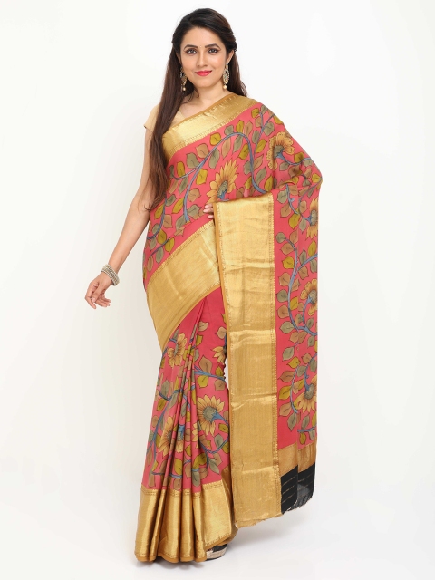 SABOO COLLECTIONS Pink & Gold-Toned Kalamkari Zari Pure Crepe Mysore Silk Saree
SABOO COLLECTIONS Pink & Gold-Toned Kalamkari Zari Pure Crepe Mysore Silk Saree