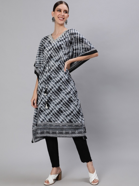 Ishin Women Grey Printed Pure Cotton Embroidered & Leheriya Kaftan Kurta with Trousers
Ishin Women Grey Printed Pure Cotton Embroidered & Leheriya Kaftan Kurta with Trousers