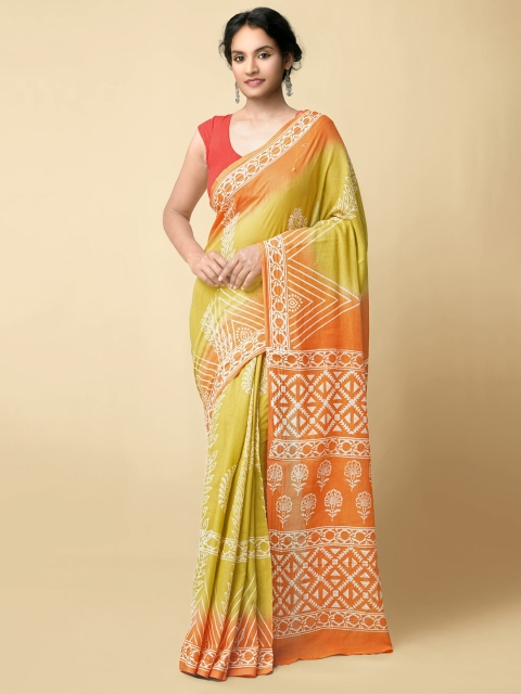 Unnati Silks Women Green & Orange Pure Preet Block Printed Kota Cotton Sustainable Saree
Unnati Silks Women Green & Orange Pure Preet Block Printed Kota Cotton Sustainable Saree