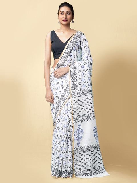 Unnati Silks Women White & Black Pure Preet Block Printed Mulmul Cotton Saree
Unnati Silks Women White & Black Pure Preet Block Printed Mulmul Cotton Saree