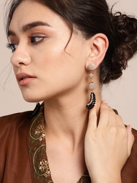 Sangria Black Rose Gold-Plated Threadwork Stone-Studded Beaded Contemporary Drop Earrings
Sangria Black Rose Gold-Plated Threadwork Stone-Studded Beaded Contemporary Drop Earrings