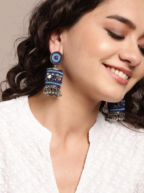 Sangria Blue Oxidised Silver-Plated Boho Beaded Classic Drop Earrings with Mirror Work
Sangria Blue Oxidised Silver-Plated Boho Beaded Classic Drop Earrings with Mirror Work