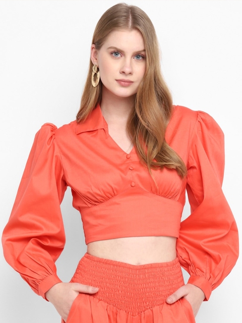 FOSH Orange Cinched Waist Crop Top