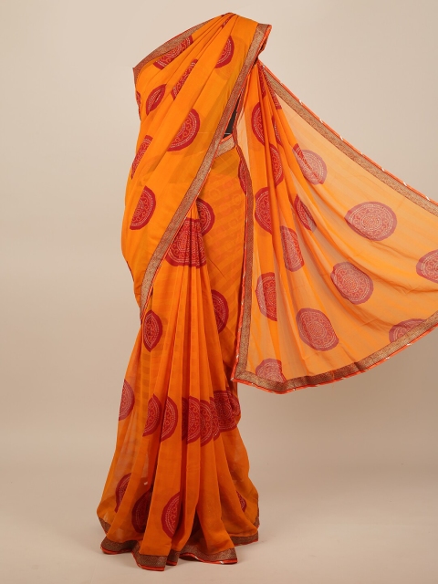 Pothys Orange & Red Bandhani Printed Saree