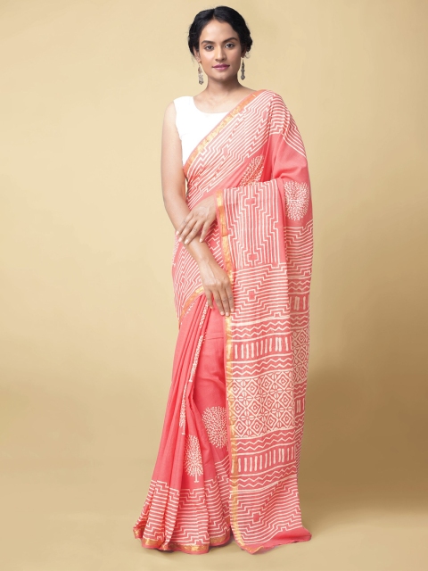 Unnati Silks Coral Red & White Handloom Sustainable Pure Cotton Preet Block Print Saree
Unnati Silks Coral Red & White Handloom Sustainable Pure Cotton Preet Block Print Saree