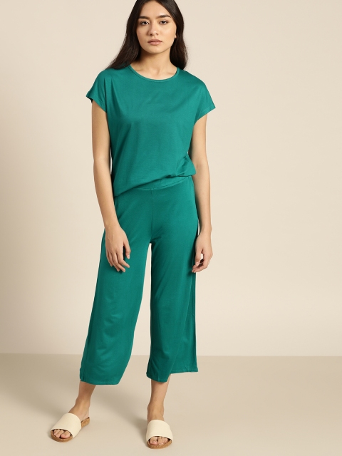 ether Women Green Solid Co-ord Set