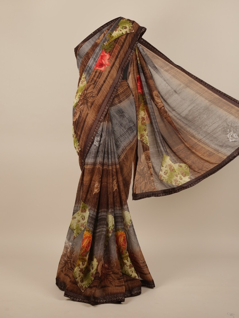 Pothys Brown & Red Floral Printed Saree