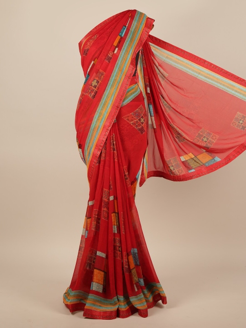 Pothys Red & Blue Abstract Printed Saree