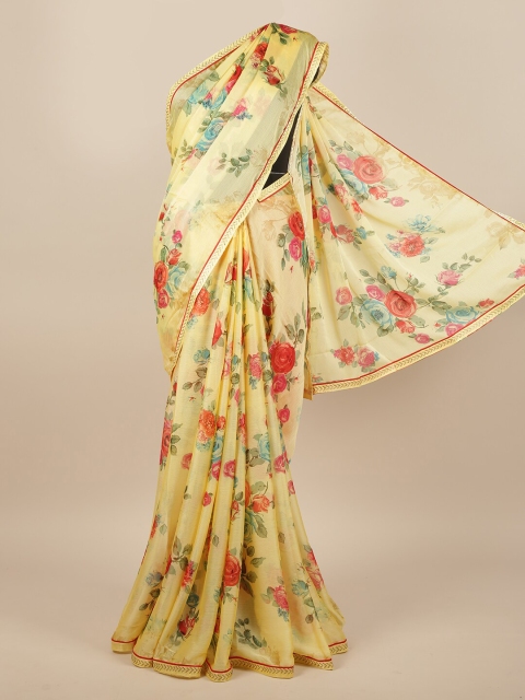 Pothys Yellow & Red Floral Saree