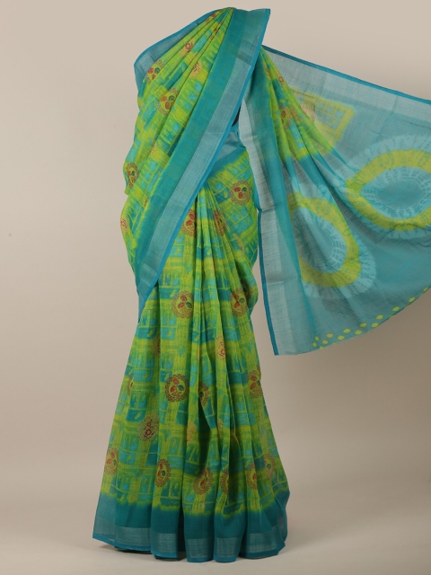 Pothys Green & Blue Ethnic Motifs Printed Saree
