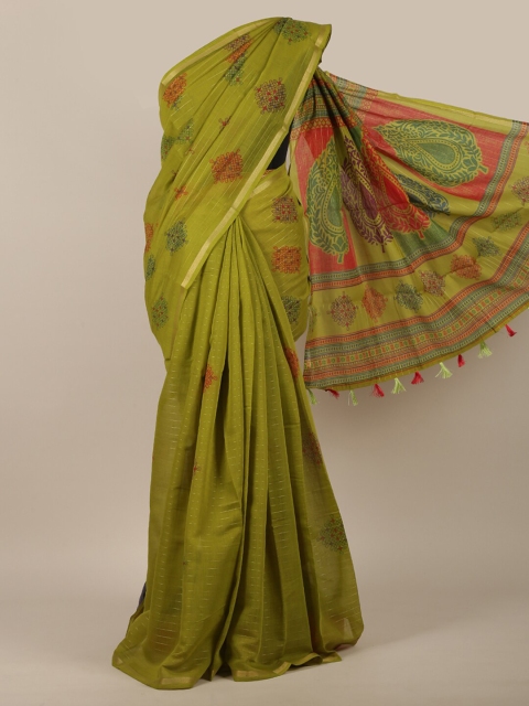 Pothys Green & Red Printed Zari Saree