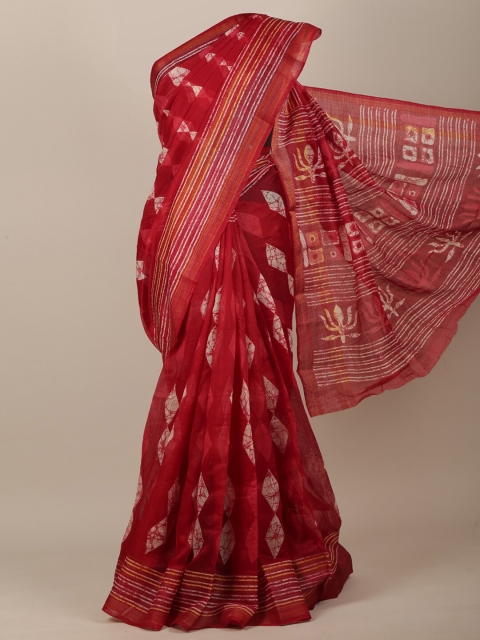 Pothys Red & White Printed Saree