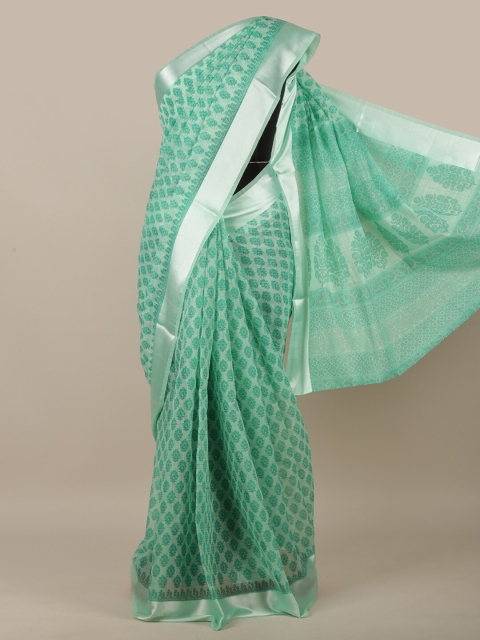 Pothys Green & Silver-Toned Floral Saree