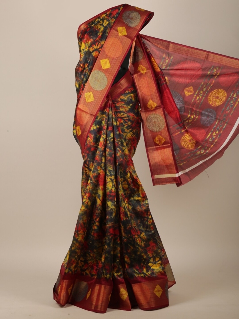 Pothys Grey & Red Tie and Dye Printed Saree