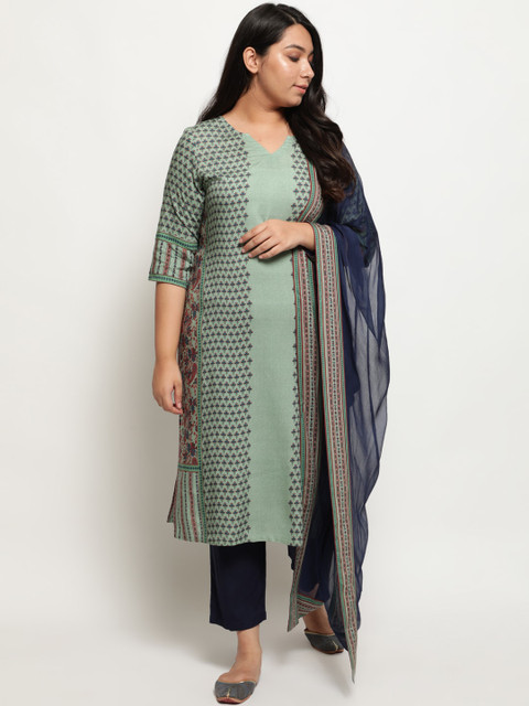 Amydus Women Green & Blue Ethnic Motifs Printed Regular Kurta with Trousers & Dupatta
Amydus Women Green & Blue Ethnic Motifs Printed Regular Kurta with Trousers & Dupatta