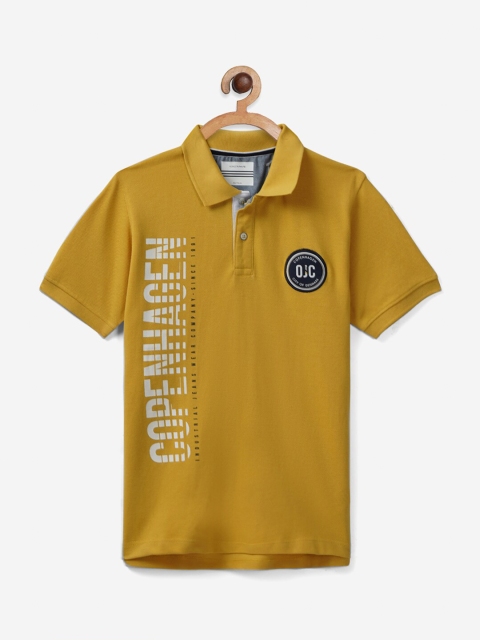 Octave Boys Yellow Typography Polo Collar Applique T-shirt