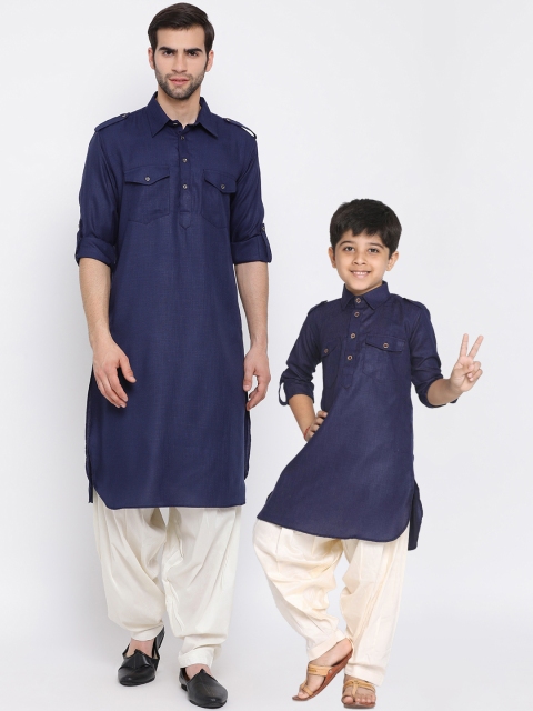 VASTRAMAY Boys Navy Blue Regular Kurta with Pyjamas