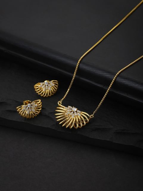 Carlton London Women Gold-Toned Handcrafted Cubic Zirconia Studded Necklace with Earrings
Carlton London Women Gold-Toned Handcrafted Cubic Zirconia Studded Necklace with Earrings