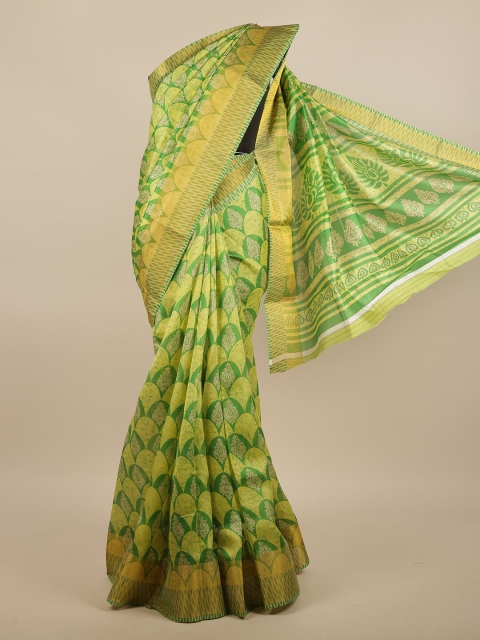Pothys Green & Gold-Toned Ethnic Motifs Printed Saree