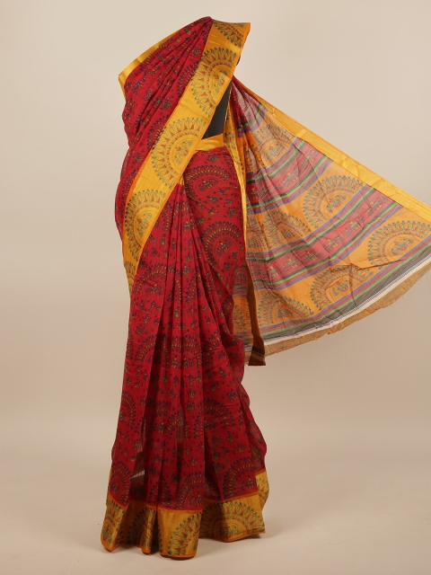 Pothys Red & Gold-Toned Ethnic Motifs Printed Saree