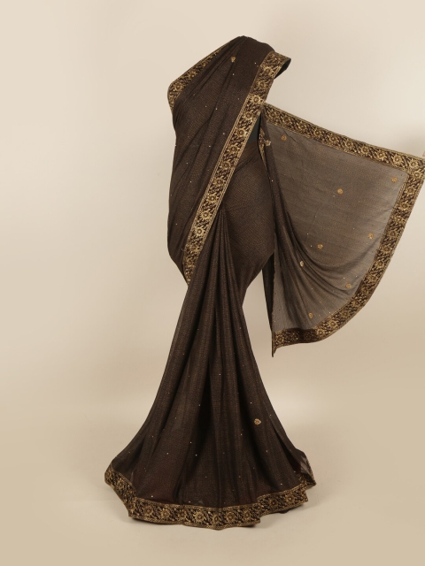 Pothys Brown Ethnic Motifs Silk Blend Saree