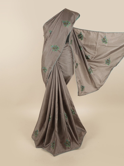 Pothys Grey & Green Floral Art Silk Saree