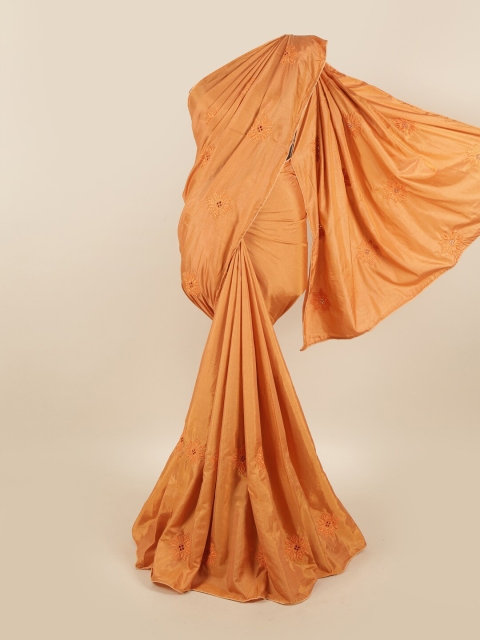 Pothys Peach-Coloured Floral Embroidered Sana Silk Saree