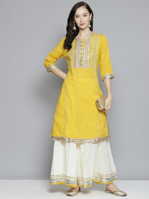 Bhama Couture Women White Embroidered Regular Kurta with Skirt